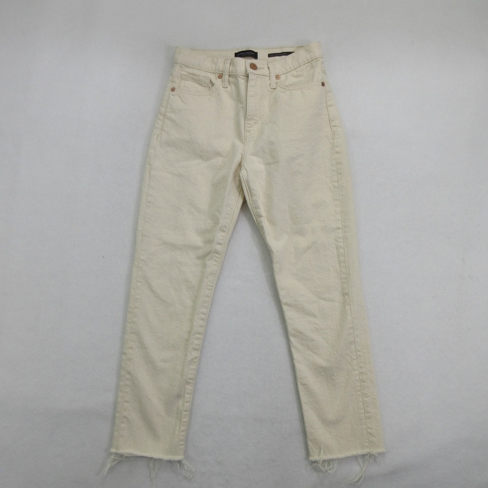 Banana Republic Women Jeans 26P Straight High-Rise Ecru Off-White Raw Frayed Hem